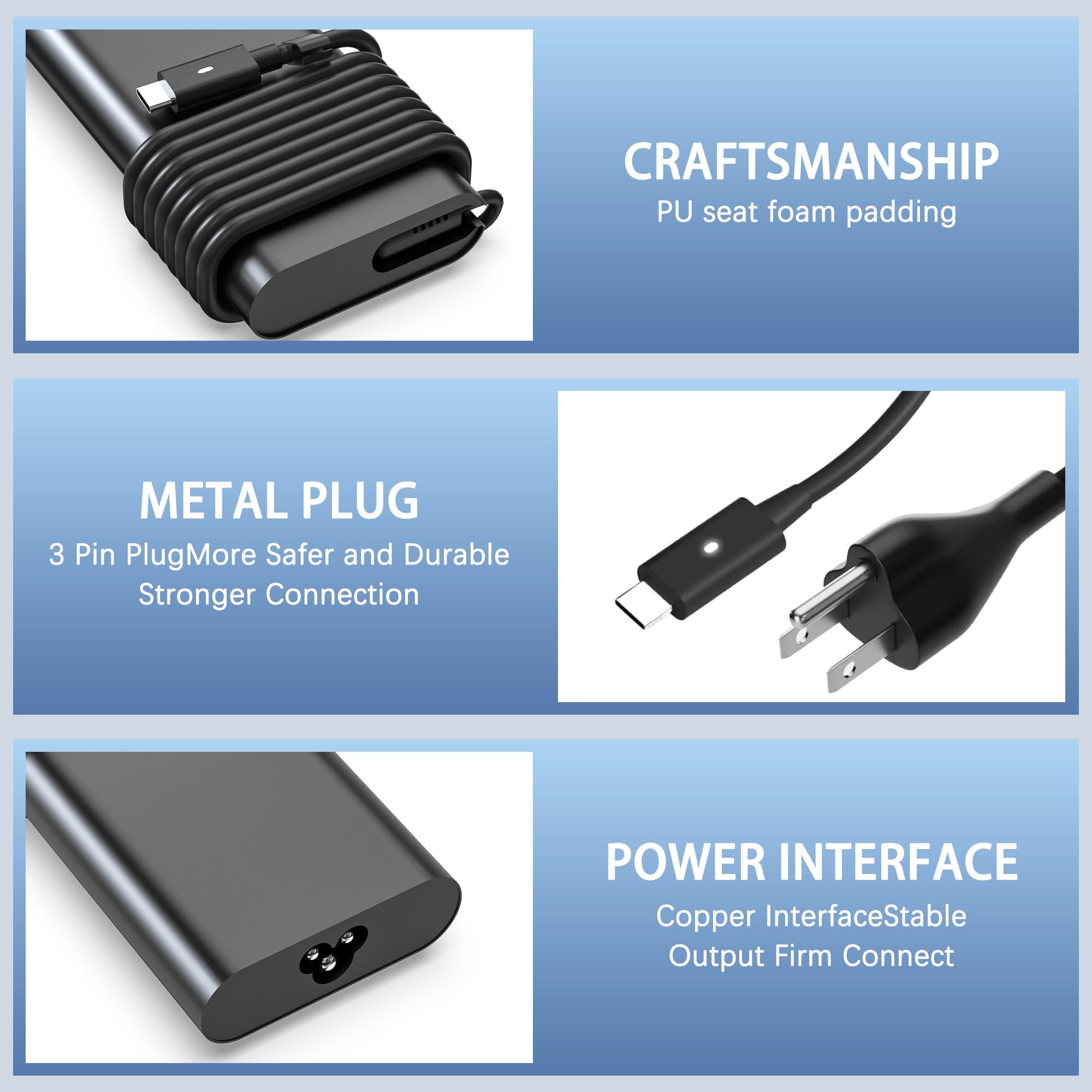 Caricatore USB C per computer portatile, 130 W, caricatore rapido universale, compatibile con Dell Latitude, XPS, Precision, 120 W, 100 W, 90 W, 65 W, 45 W, tutti i dispositivi USB-C