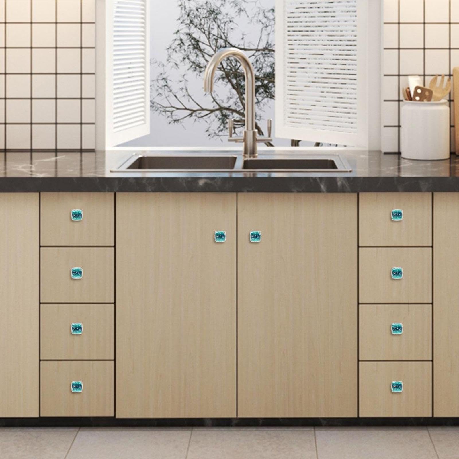12 pezzi quadrati cassetti tiranti con viti verde acquerello isola nave pesce albero