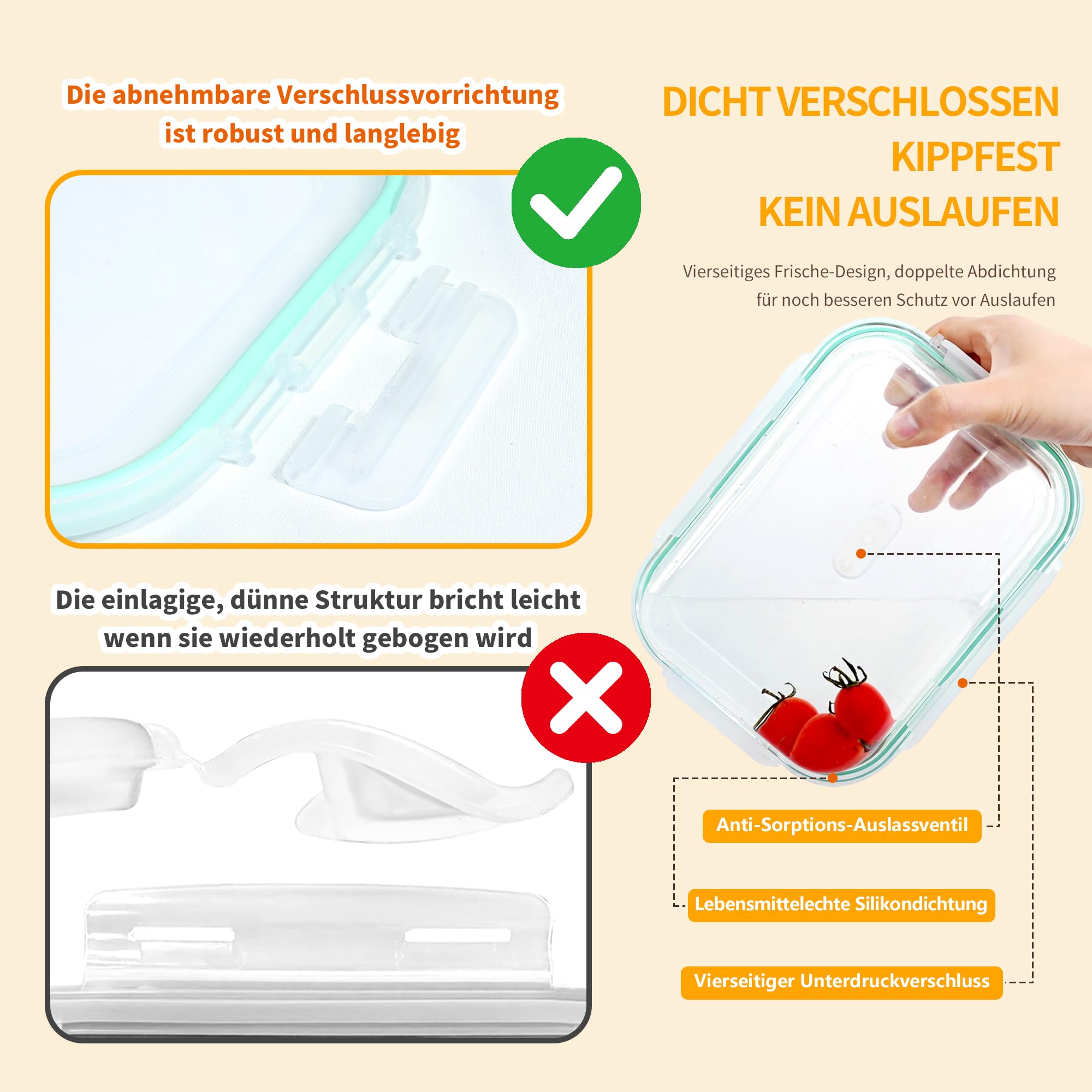 LNWSN Frischhaltedosen Glas mit Deckel 6er, 1520ml Hochtransparente Borosilikatglas Meal Prep Boxen Glas, Hohes Volumen Versiegelter Glasbehälter mit Deckel, Food Container für Profiköche und Bäcker