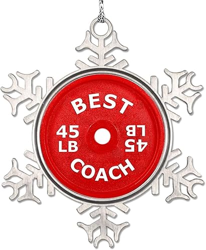 Vista 19 de Plato de pesas con barra para amantes del fitness, adornos de Navidad 2022, adornos de copo de nieve, decoraciones de Navidad para árbol, novedad