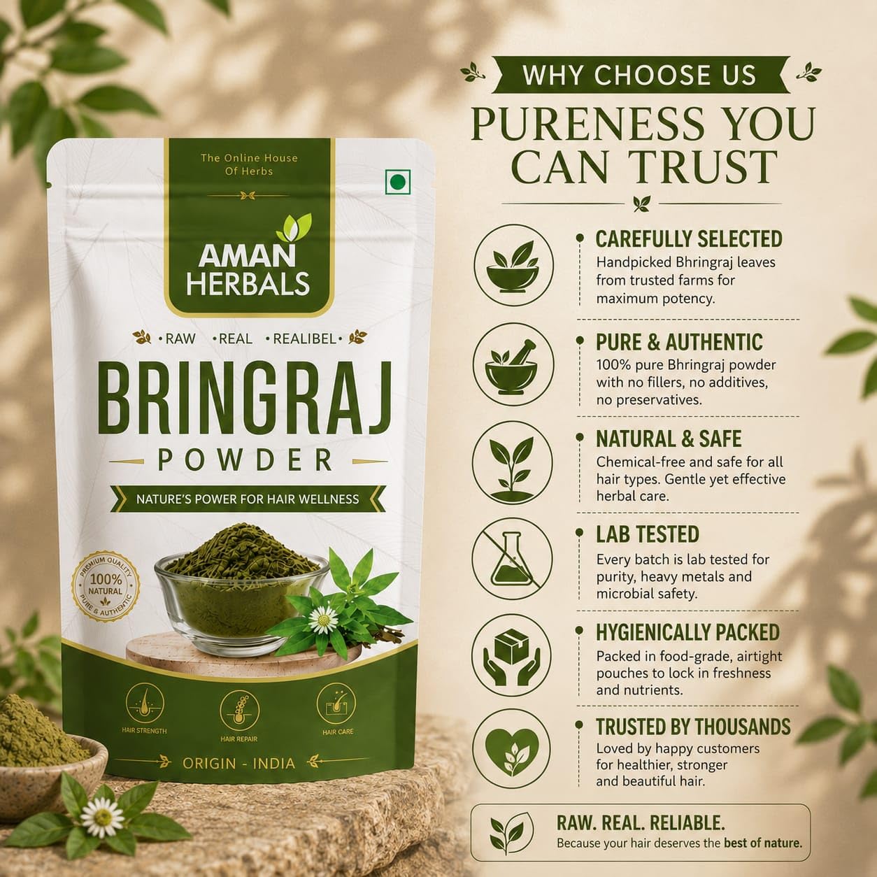 Aman Herbals Bhringraj Powder | Natural Hair Growth Powder | Controls Hair Fall & Promotes Strong, Thick Hair | 100% Pure & Herbal — Amazon image 5