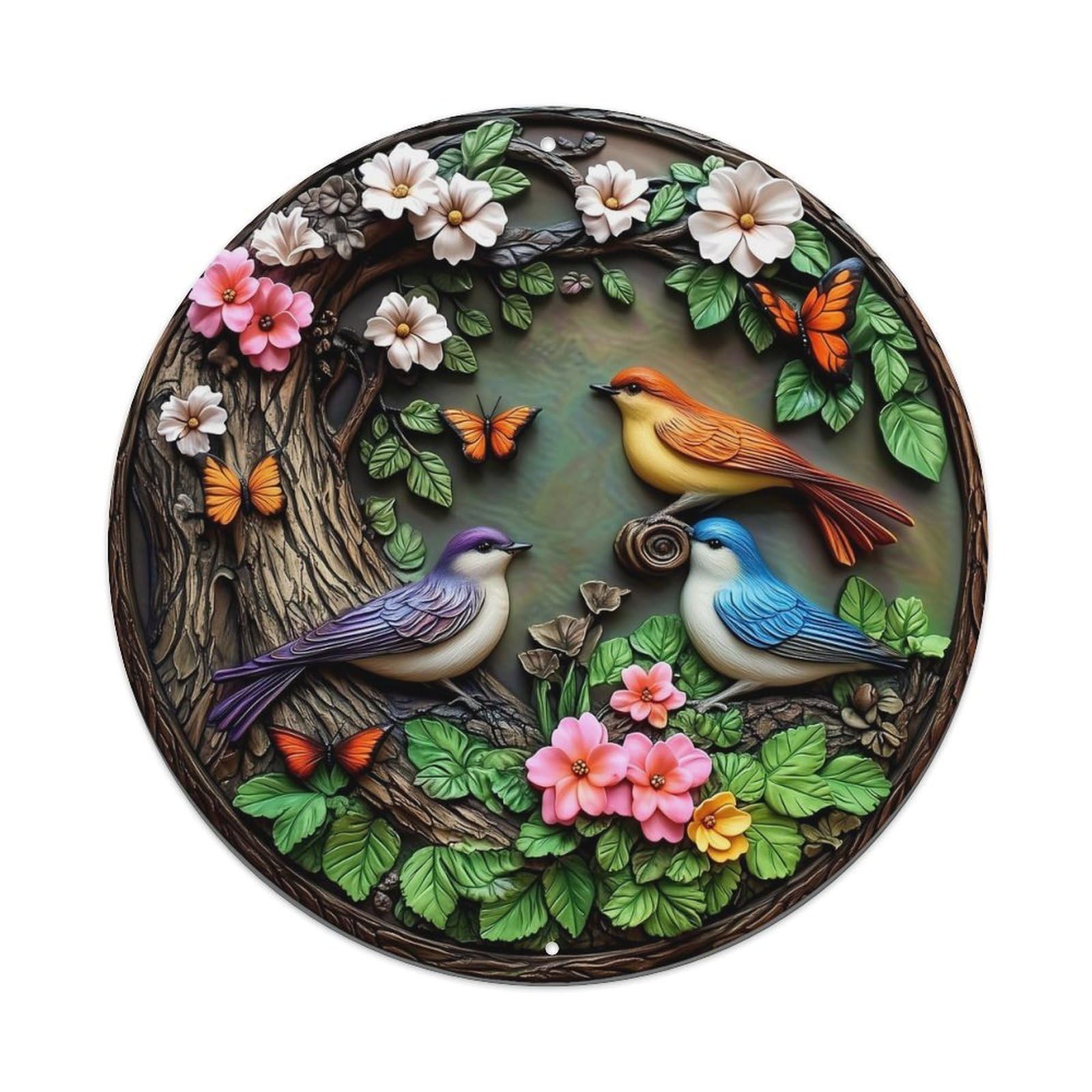 Birds Flowers Butterflies Leaves Tree Metal Tin Sign Plaque