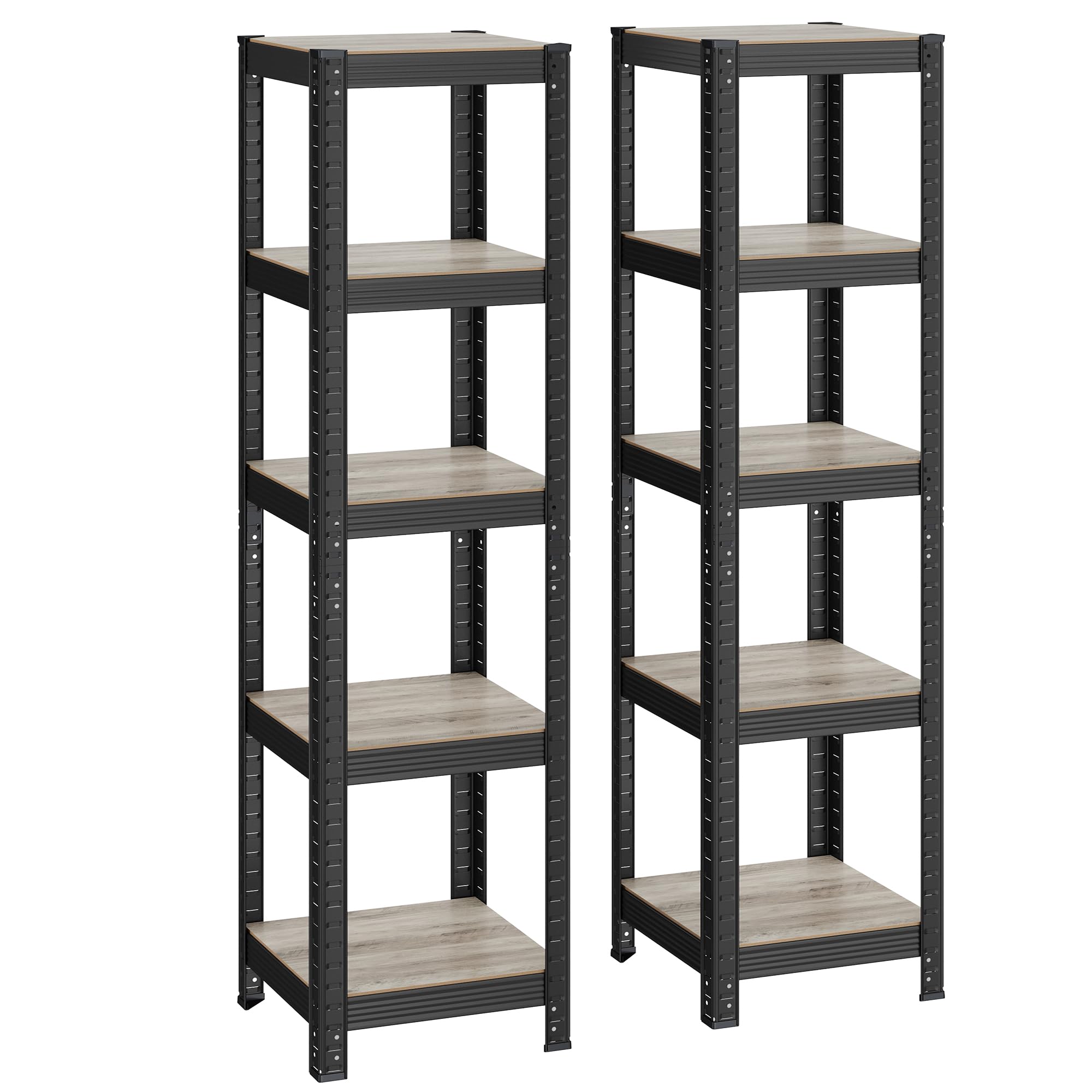 SONGMICS Standregal, 2er Set, Bücherregal, Lagerregal, 5 Ablagen, verstellbar, 37 x 37 x 150 cm, jeweils bis 400 kg belastbar, für Küche, Wohnzimmer, Greige-schwarz GLR037B12