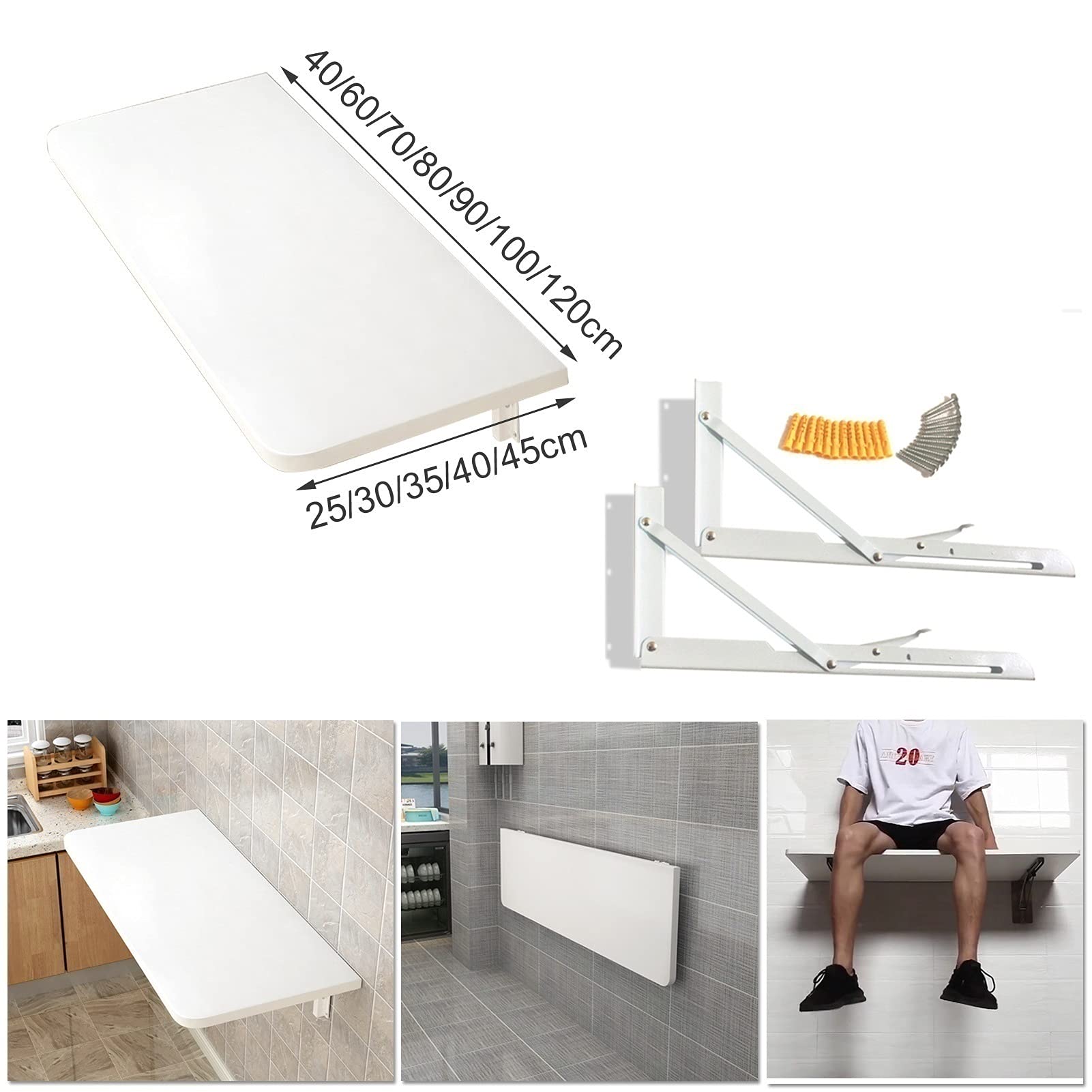 Escritorio plegable para ordenador montado en la pared con mesa de cocina, mesa de desayuno, mesa de trabajo plegable para el hogar, oficina, garaje, jardín y lavandería, disponible en tamaños de 60 x