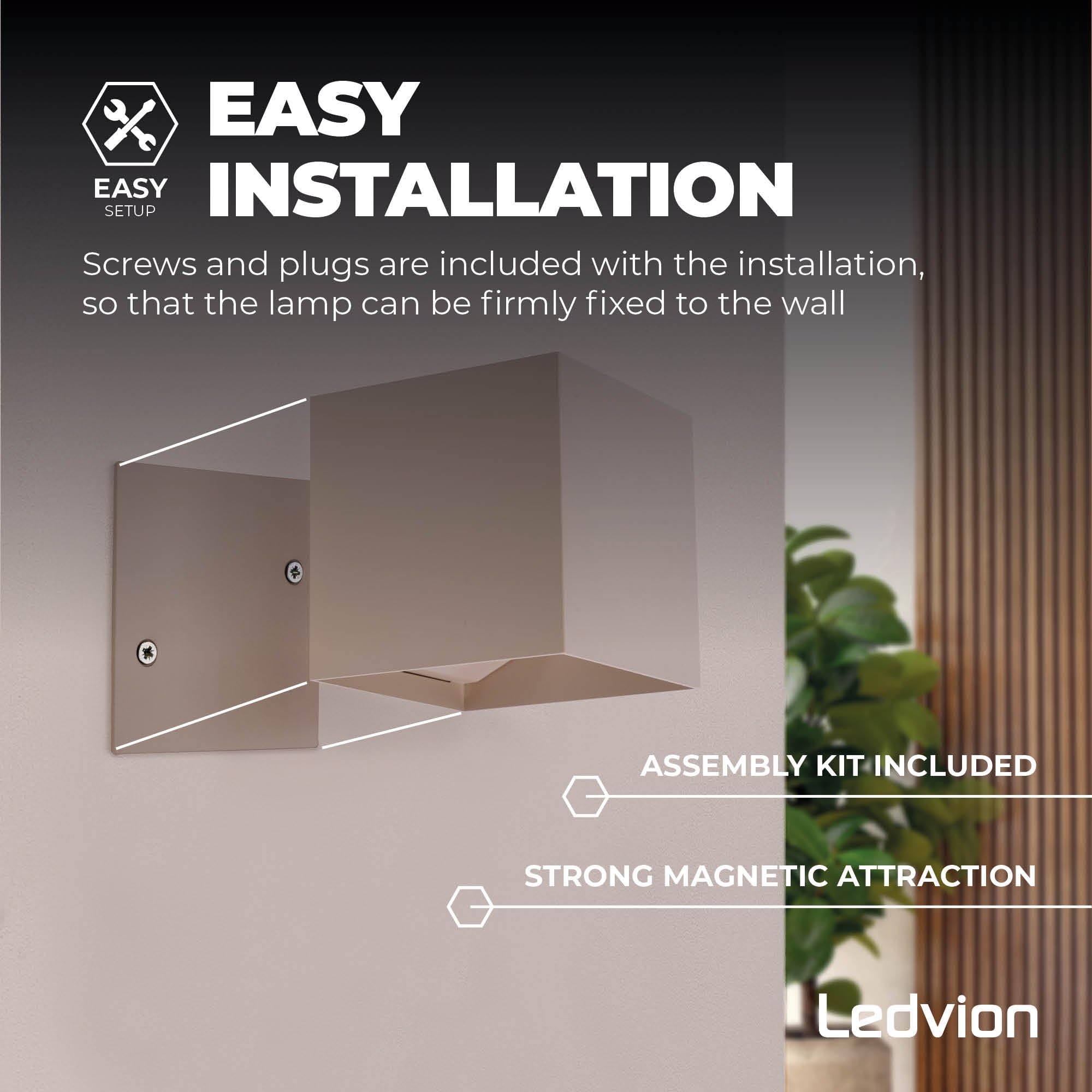 Ledvion - 4x Lámpara de Pared Recargable Beige USB con Sensor de Movimiento, 2700K, 170 Lúmenes, IP44, Batería de 4400mAh, Instalación Inalámbrica