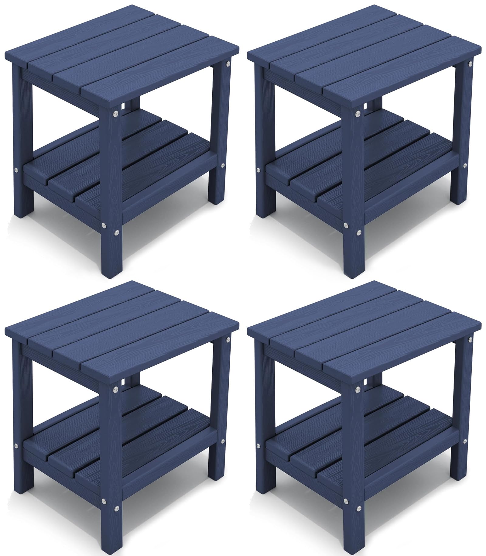 KINGYES Outdoor Side Table Set of 4, Double Layer Adirondack End Table- Navy