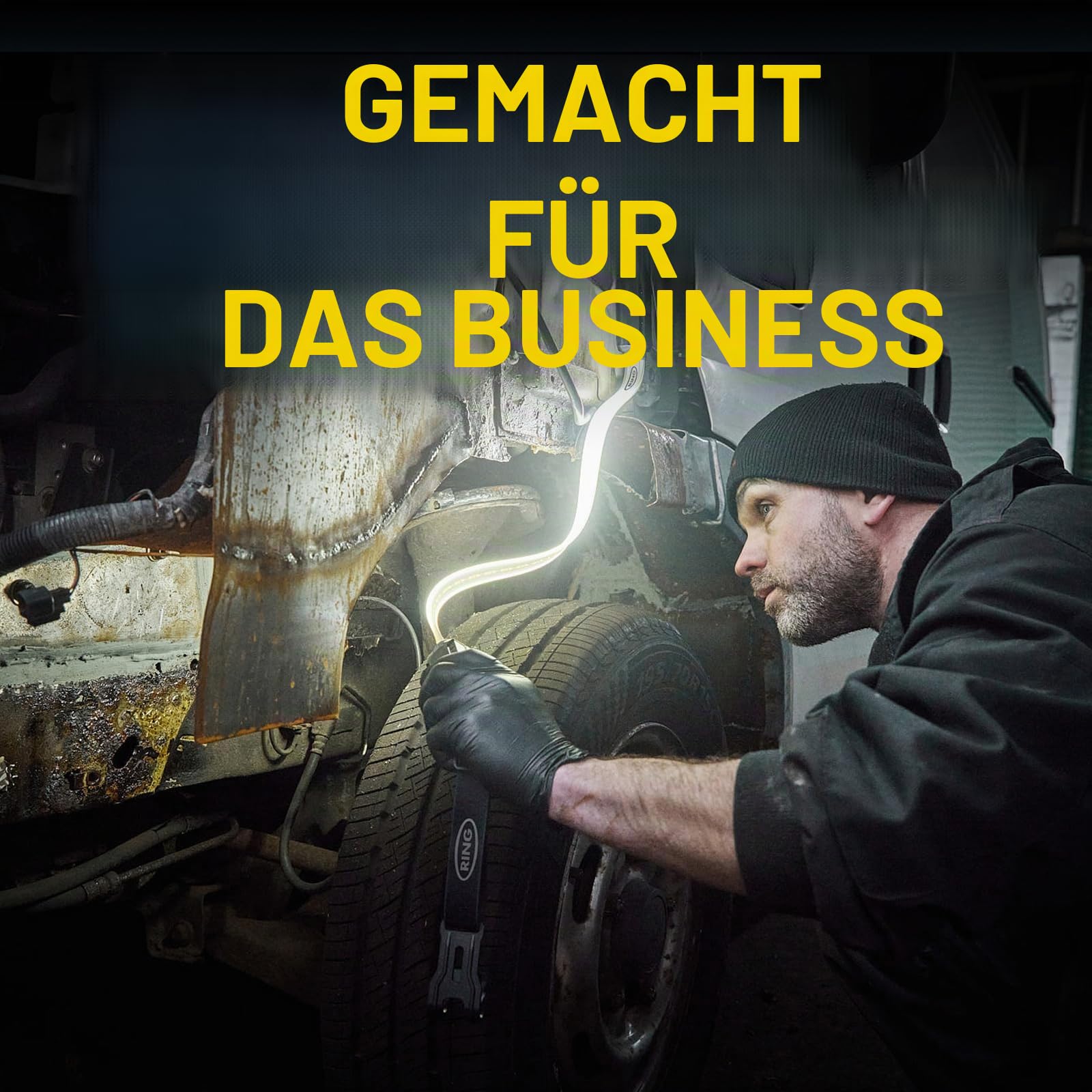 Ring Automotive RUBL1500 Wiederaufladbare 1000 Lumen Flexible Arbeitsleuchte unter der Motorhaube mit magnetischer Halterung, USB-C Laden, 3 Lichtmodi, Notfall-Blitzmodus, Schwarz