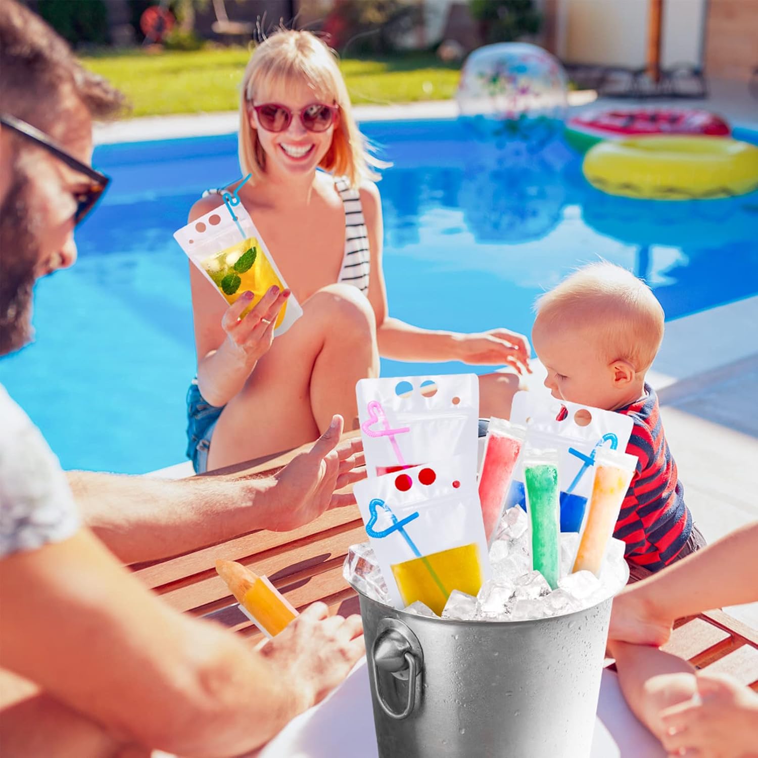 150 Pcs Drink Pouches and Popsicle Bags With Straws - 100 Smoothie Ice Pop Bags, 50 Hand-Held Reusable Pouches for Adults, 50 Straws, Funnel for Cool Summer Party, Cold Hot Drinks