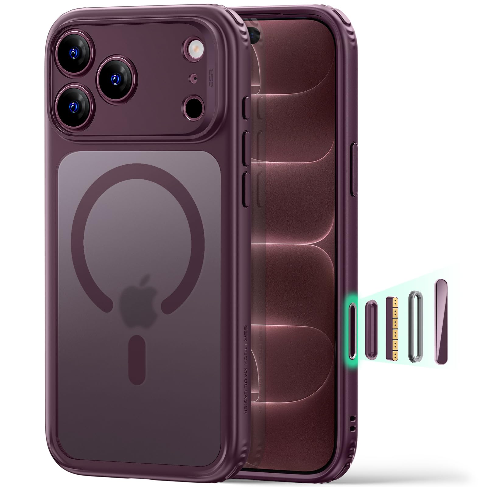 ESR Classic Hybrid Cover per iPhone 18 Pro Max/17 Pro Max, Borgogna opaco | Anti-ingiallimento a lunga durata, Ultrasottile, Compatibile con MagSafe, Protezione militare 3X, Custodia Magnetica