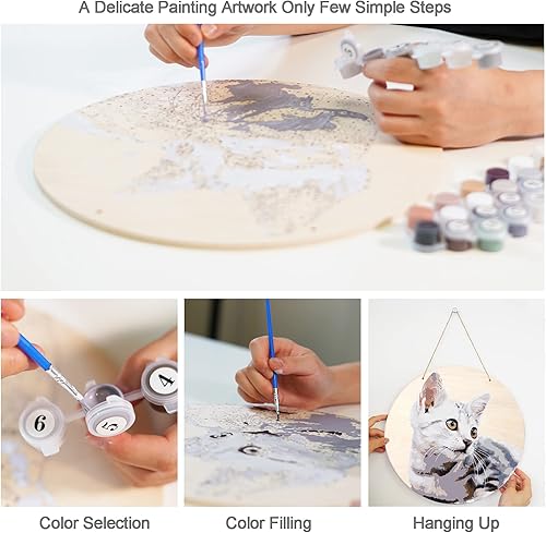 Miniatura 2 de TEXTURE OF DREAMS Kit de pintura personalizada por números para adultos, pintura acrílica, pintura al óleo sobre madera redonda y circular de 12