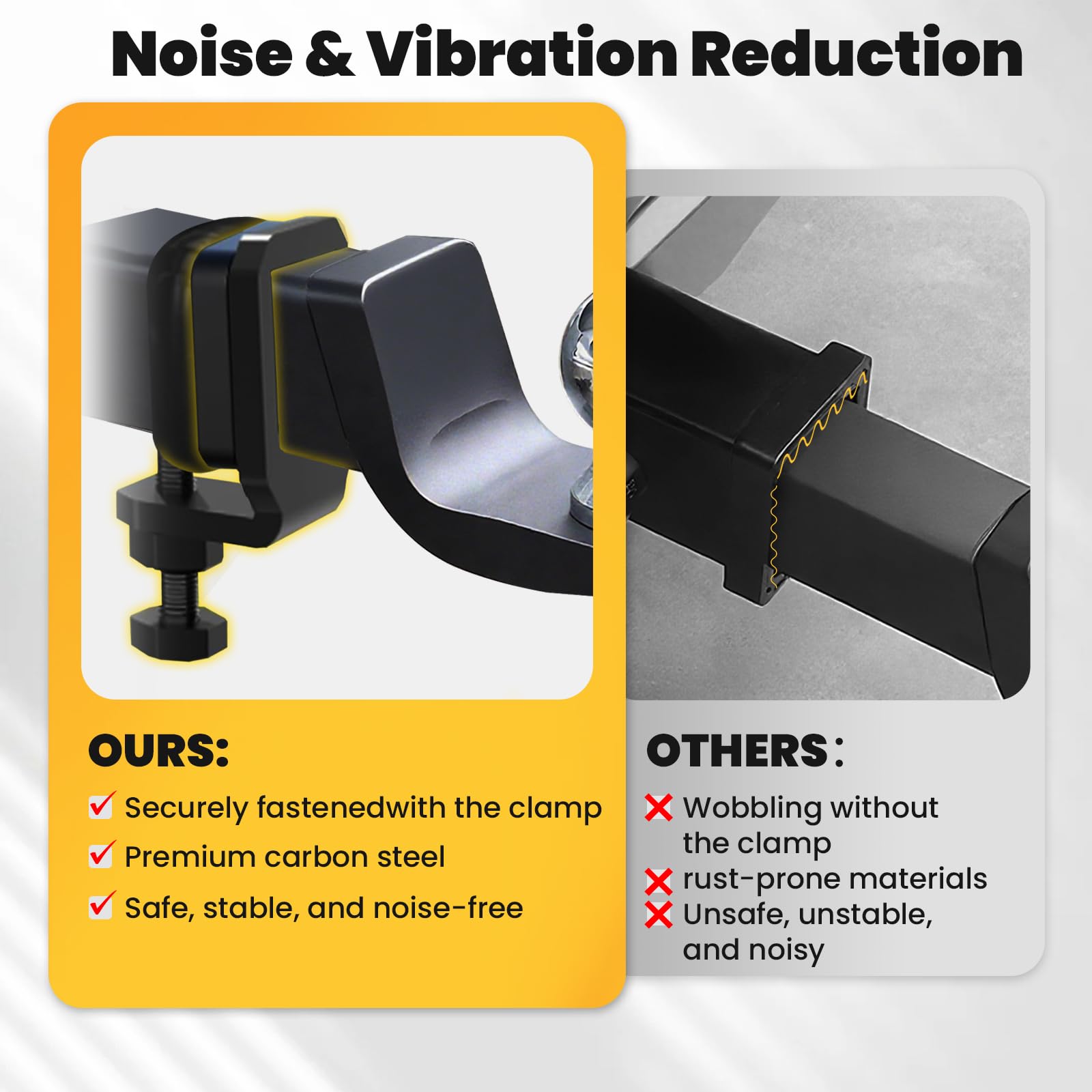 Morsetto per gancio da 6,3 cm con 3 cuscinetti silenziosi, dispositivo anti sonaglio per gancio di traino da 6,3 cm, tenditore stabilizzatore resistente