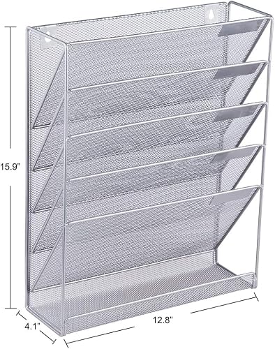 EASEPRES Desk File Organizer Mesh 6-Tier, Hanging Wall Mount Document Organization Stand, Desktop Vertical Mail Paper Folder Holder Rack with Bottom Tray for Office Home Cubicle Countertop, Silver - Image 7