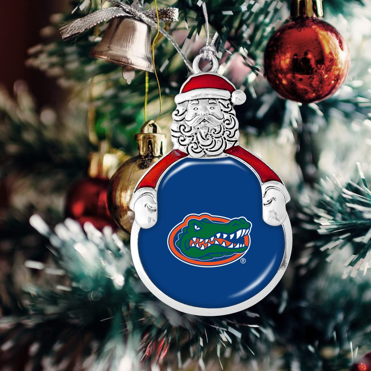From the Heart Enterprises Florida Gators UF Santa with Team Logo Silver Metal Christmas Ornament Gift Tree Decoration