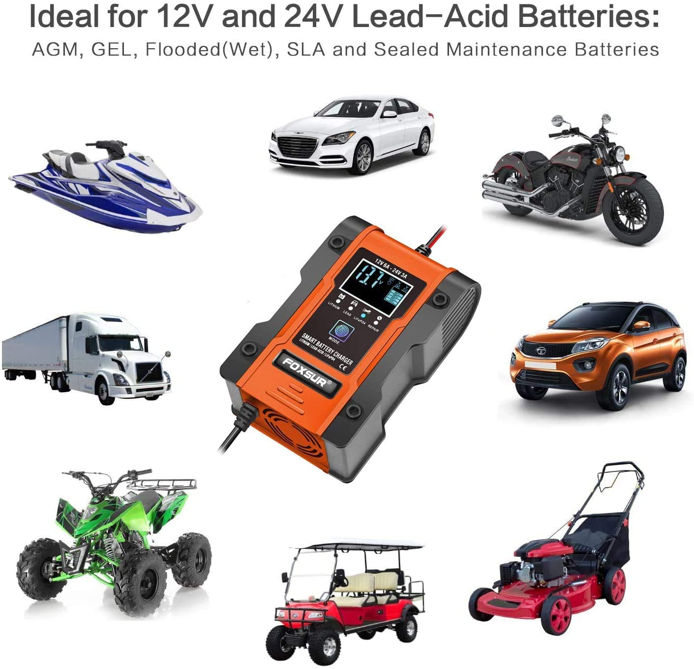 AccLoo Car Battery Charger 12V 24V 7 Stage Charging, Intelligent