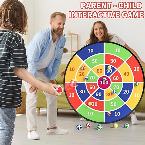 Miniatura 6 de Tabla de dardos plegable para niños, tablero de dardos grande de 29 pulgadas con bolas adhesivas, para deportes en interiores y exteriores, juguetes