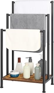 Handtuchhalter freistehend, Stehender Handtuchhalter für Badezimmer, 3-stöckiger Handtuchhalter, Freistehender Handtuchhalter Boden, Handtuchhalter Metall,Rustikales Braun