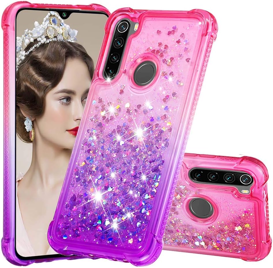 Adamarker Case for Xiaomi Redmi Note 8 Cover Glitter Bling Sparkly Shiny Gradient Rainbow Flowing Liquid Cute Silicone Bumper (Pink-Purple)