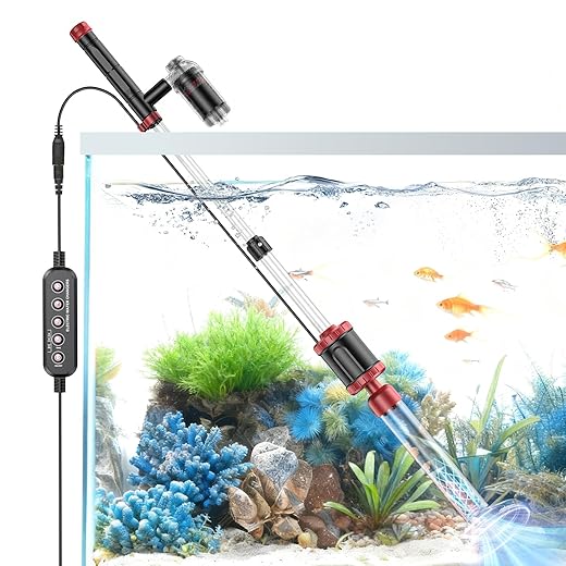 AKKEE Aquarium Vacuum Gravel Cleaner, 36W Electric Fish Tank Cleaner Vacuum, 8 in 1 Multifunctional Aquarium Cleaner for Automatic Water Change, Wash Sand, Water Circulation and Timed Off