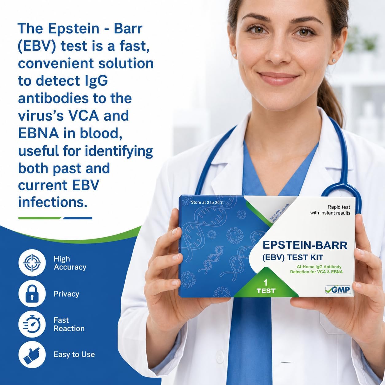 EBV At-Home Test，VCA IgG & EBNA IgG Self-Check，Quick Results Within 15 Minutes，Highly Accurate，Easy to Read and use