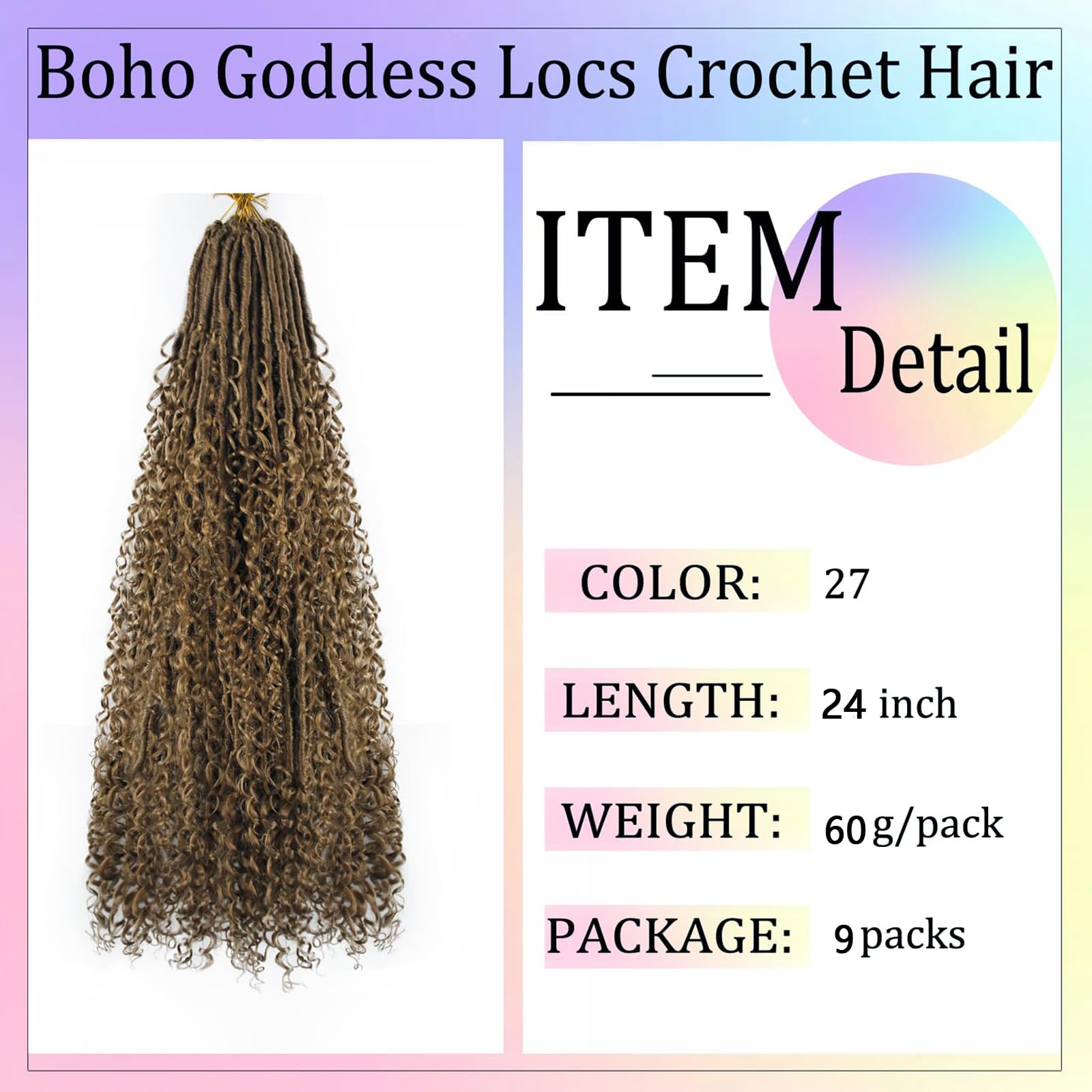 Enbeautiful Boho Faux Locs Crochet Hair 24 Inch 9 Packs Blonde Pre-Looped Goddess Locs with Curly Ends - Image 4