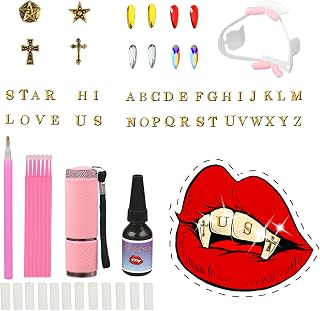 Tooth Gem Kit with Glue and UV Light, Fashionable DIY Teeth Gems Jewelry 38 Pieces Crystals Gems and Cheek Retractor Containing Letters, Stars, Crosses, Water Drop Shapes Tooth Gems