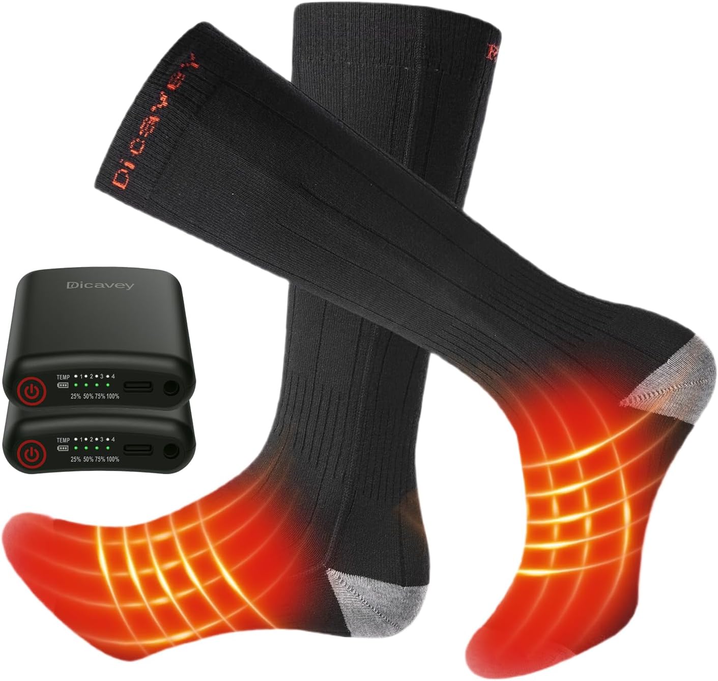 Heated Socks for Men & Women, Rechargeable Electric Thermal Socks with 5000mAh Curved Battery, 4 Heat Levels, Washable, Warm Winter Foot Warmers for Skiing, Hiking, Hunting, Outdoor Work