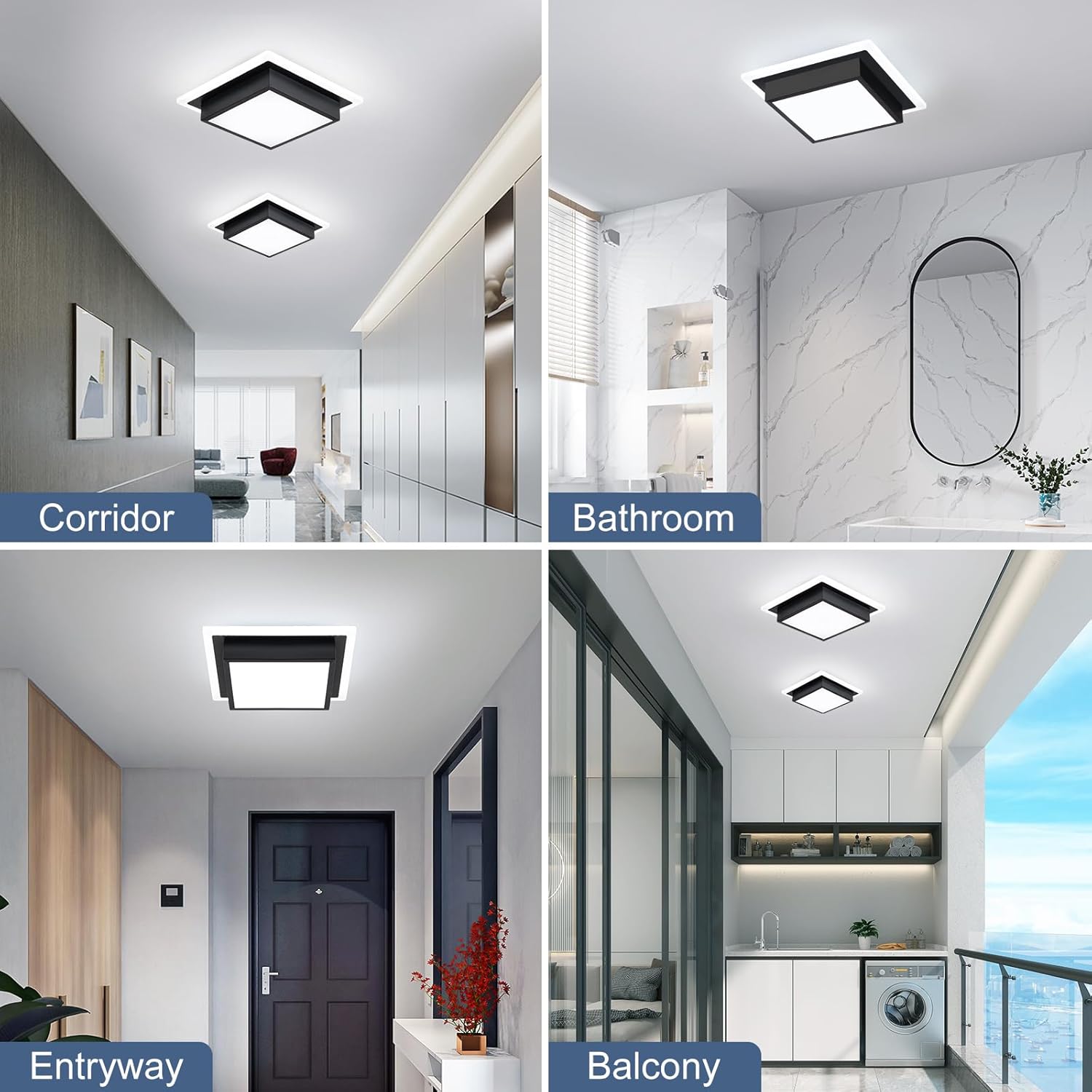 EIDISUNY 32W Hallway Ceiling Light, Kitchen Ceiling Light, 6000K Cold White Flush Mount Ceiling Lamp, Square Modern LED Lighting Fixtures for Living Room Bedroom Bathroom Kitchen