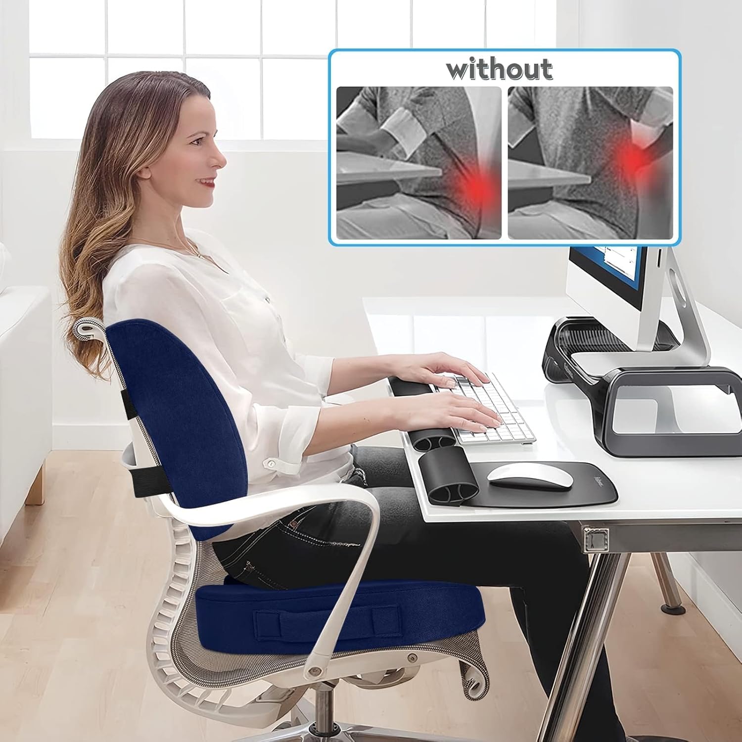 CloudBliss Seat Cushion,Office Chair Cushions,Car Seat Cushion,Lumbar Support Pillow for Office Chair,Back Support Memory Foam Pillow Coccyx Cushion for Tailbone Pain,Sciatica & Back Pain Relief -Blue - Image 4