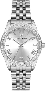 ساعات عصرية انالوج بعقارب، كوارتز تصميم دائري، ستانلس ستيل بلون فضي للبنات من دانيال كلاين, متعدد الألوان