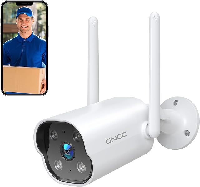 GNCC 2K Security Camera Outdoor Indoor, 2.4G WiFi CCTV IP65 Waterproof Outdoor Camera, Night Vision, Motion Detection, Two Way Talk, APP Remote Control, Support Alexa (T1Pro)