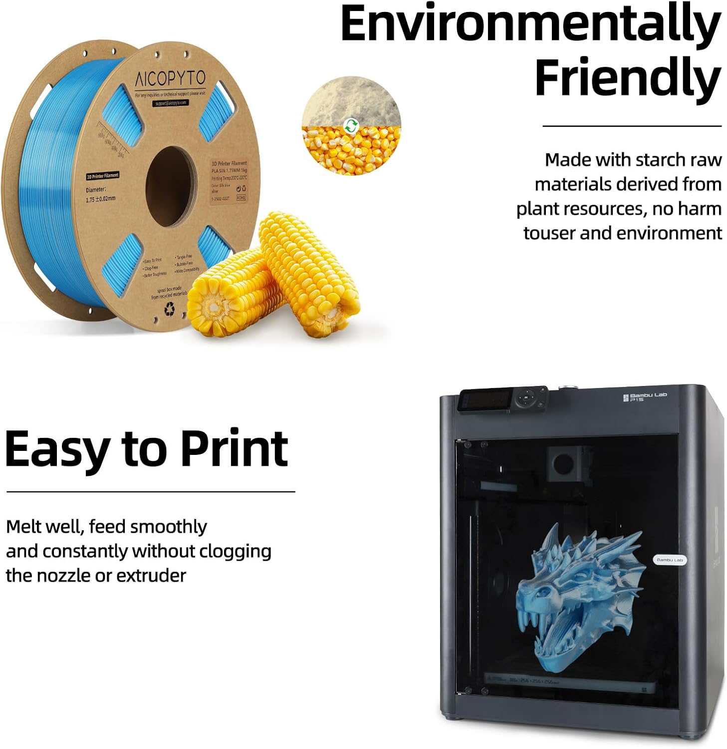 Dual Color Silk PLA 3D Printer Filament 1.75mm,Dual Color 2-in-1 Silver-Blue Silk Filament 1KG Spool (2.2lbs) Dimensional Accuracy Probability +/- 0.02mm Fit Most FDM 3D Printers, Blue-Silver - Image 5