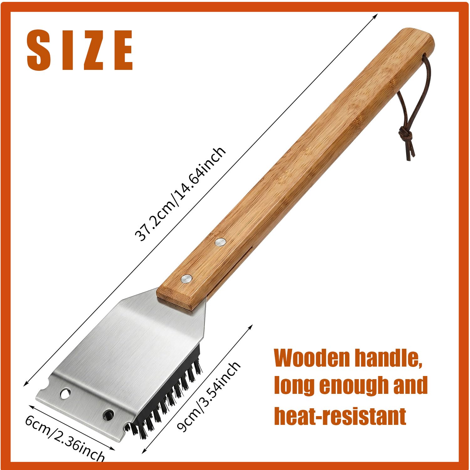 14.6”Grill Brush and Scraper with 1 Brush Replacements, Wire BBQ Grill Brush with Anti Scalding Wooden Handle for Outdoor Grill, Stainless Steel BBQ Accessories, Brosse BBQ — view 4