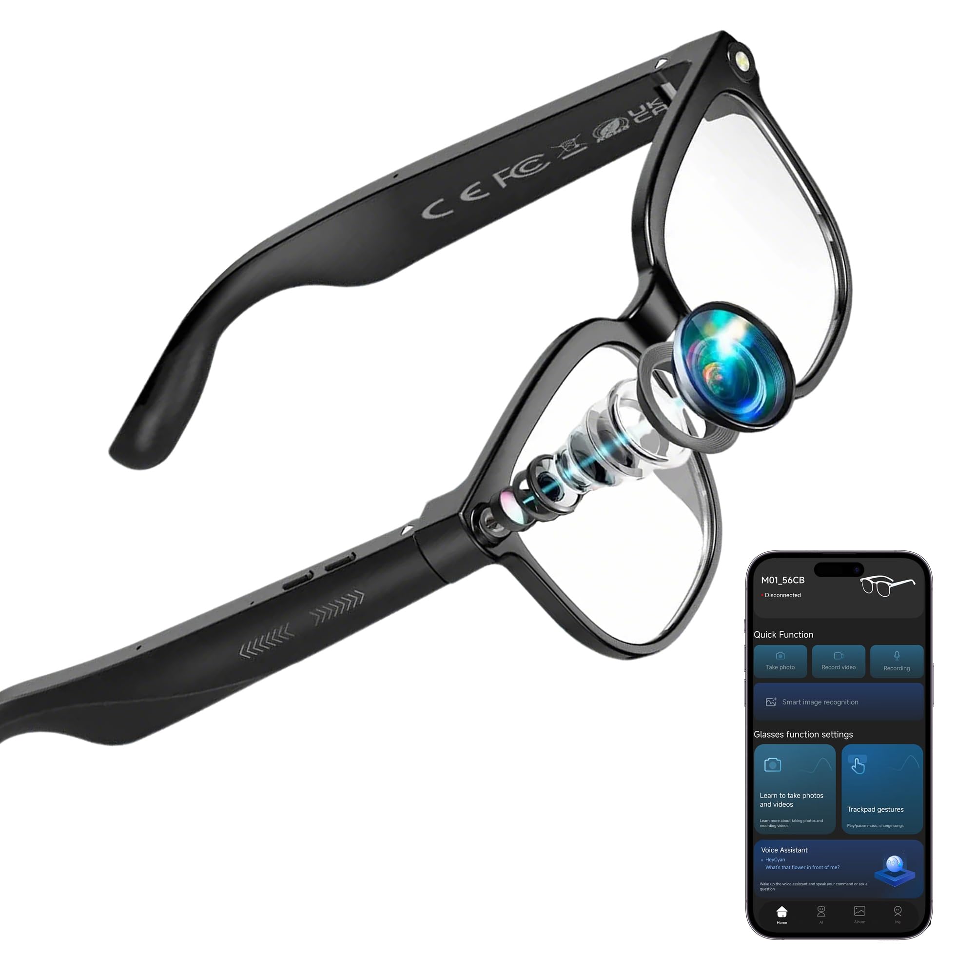 AI Smart Glasses with Camera 1080P HD Video Audio Real-Time Translation ChatGPT Assistant Bluetooth Smart Sunglasses with Noise