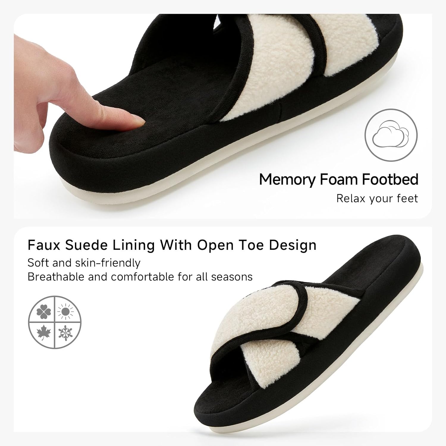 Chantomoo Slippers for Women Memory Foam Open Toe Indoor Bedroom Slippers Cross Band House Shoes Slip On Comfy Gift - Image 3