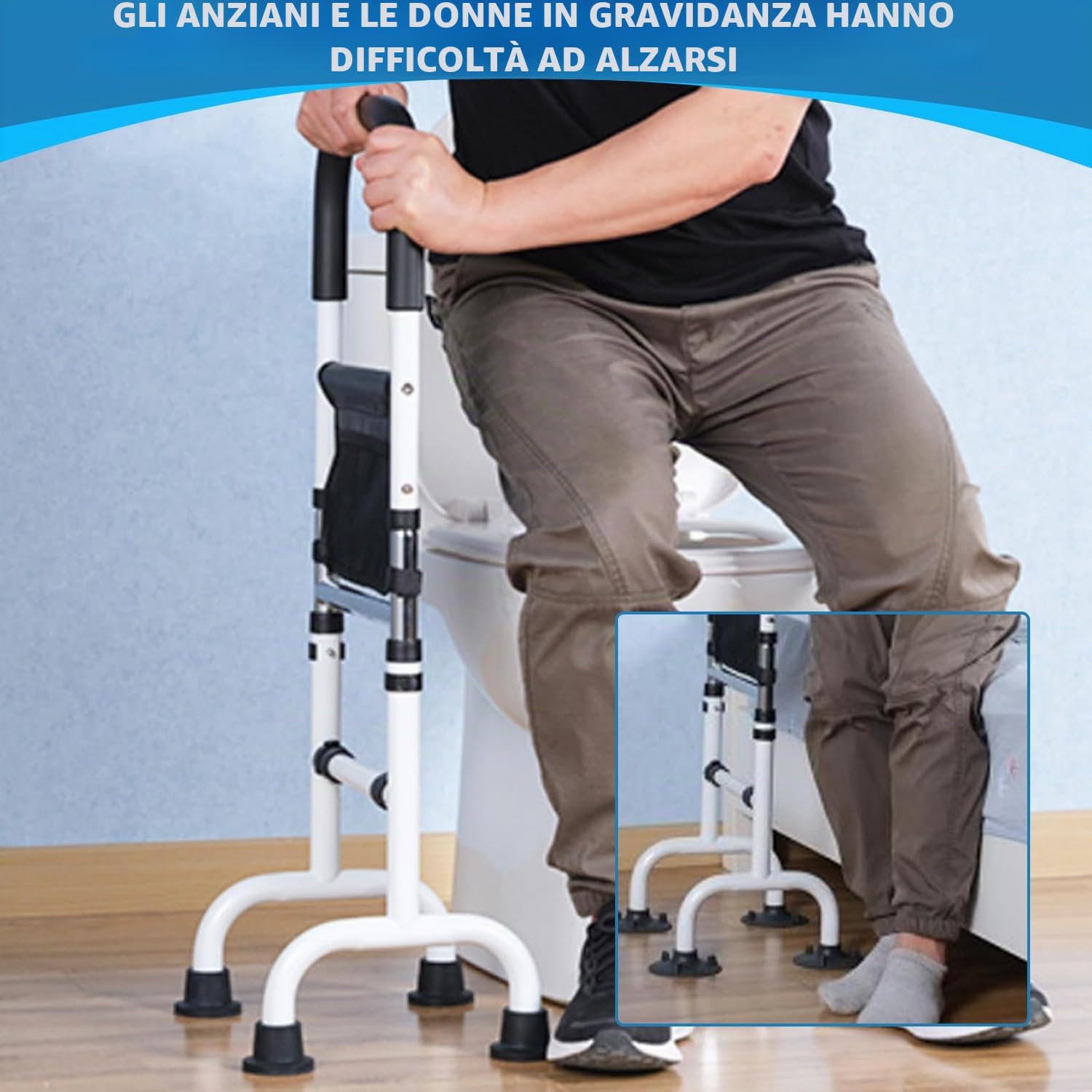 Aiuto in piedi per anziani, altezza regolabile per gli anziani, con piedini antiscivolo a ventosa, per la mobilità del letto, divano, WC
