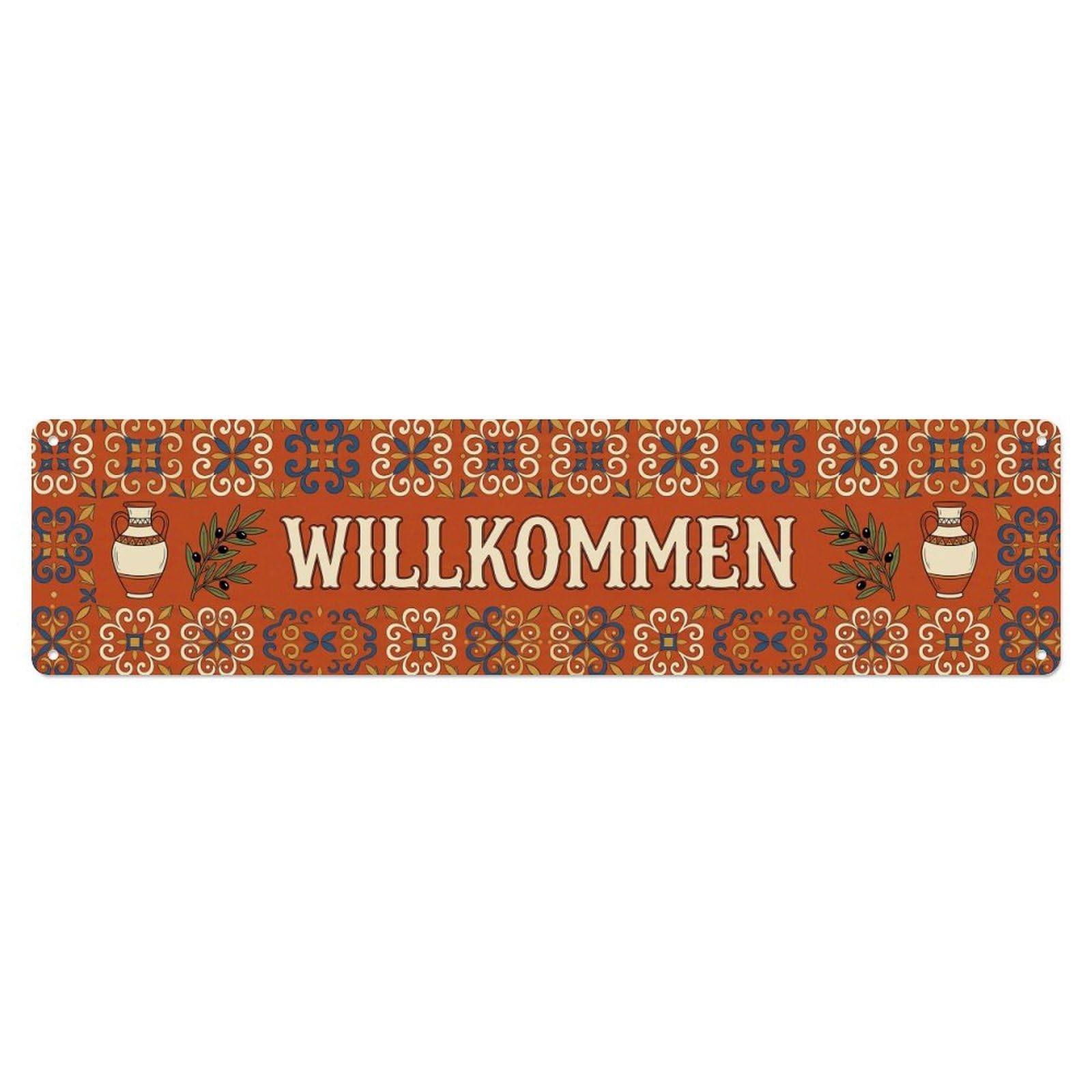 Terracotta Orange Mediterranean Restaurant Bistro Welcome Metal Tin Sign Plaque Wall Decor for Cafe, Club Bar, Office, Home Garden Metal Poster 4x16Inch