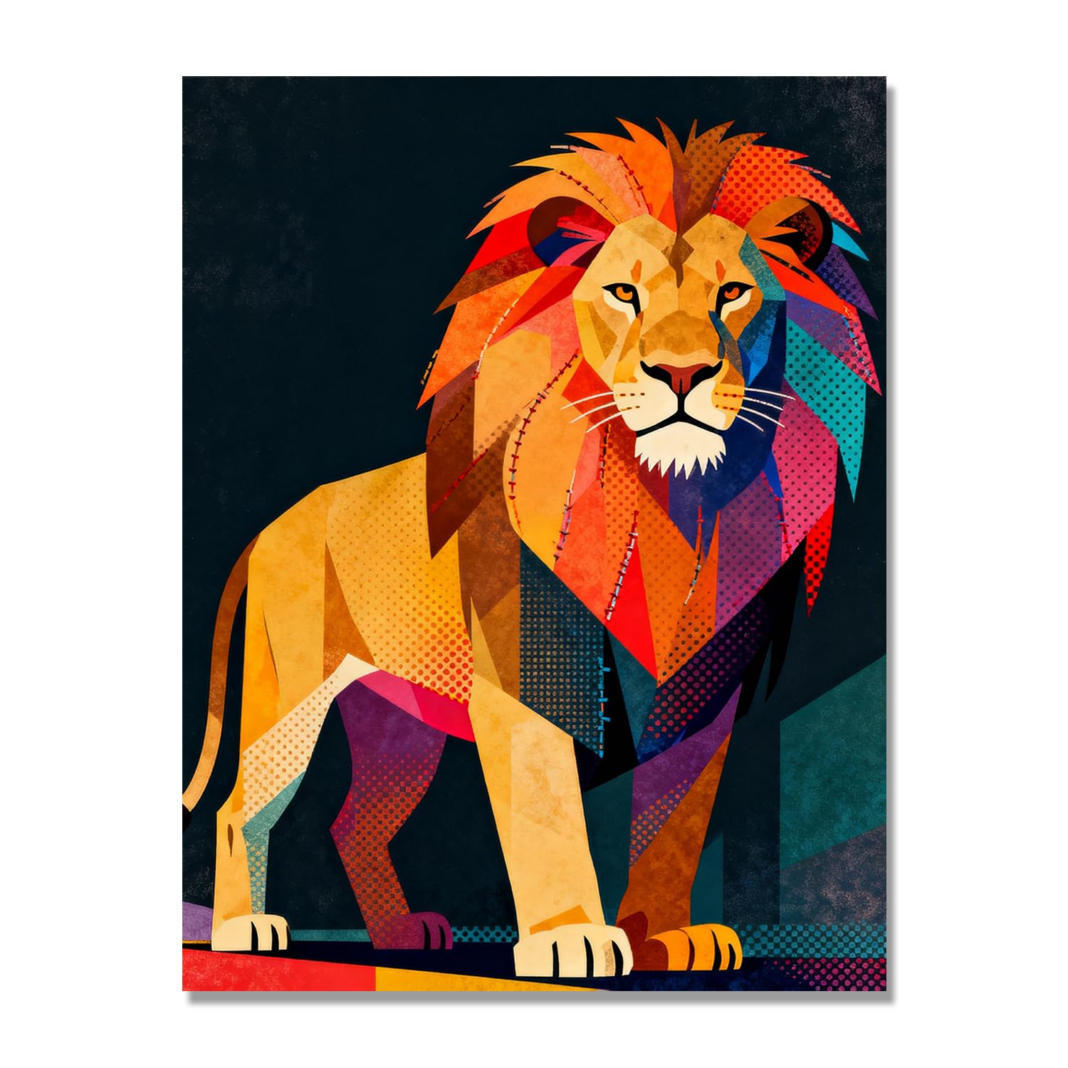 GYSDKUS Pop Art Lion Wall Art, Vibrant Red, Yellow and Blue Halftone Print, Bold Animal Portrait Poster. M08. 70x90cm-28x35in. Frameless