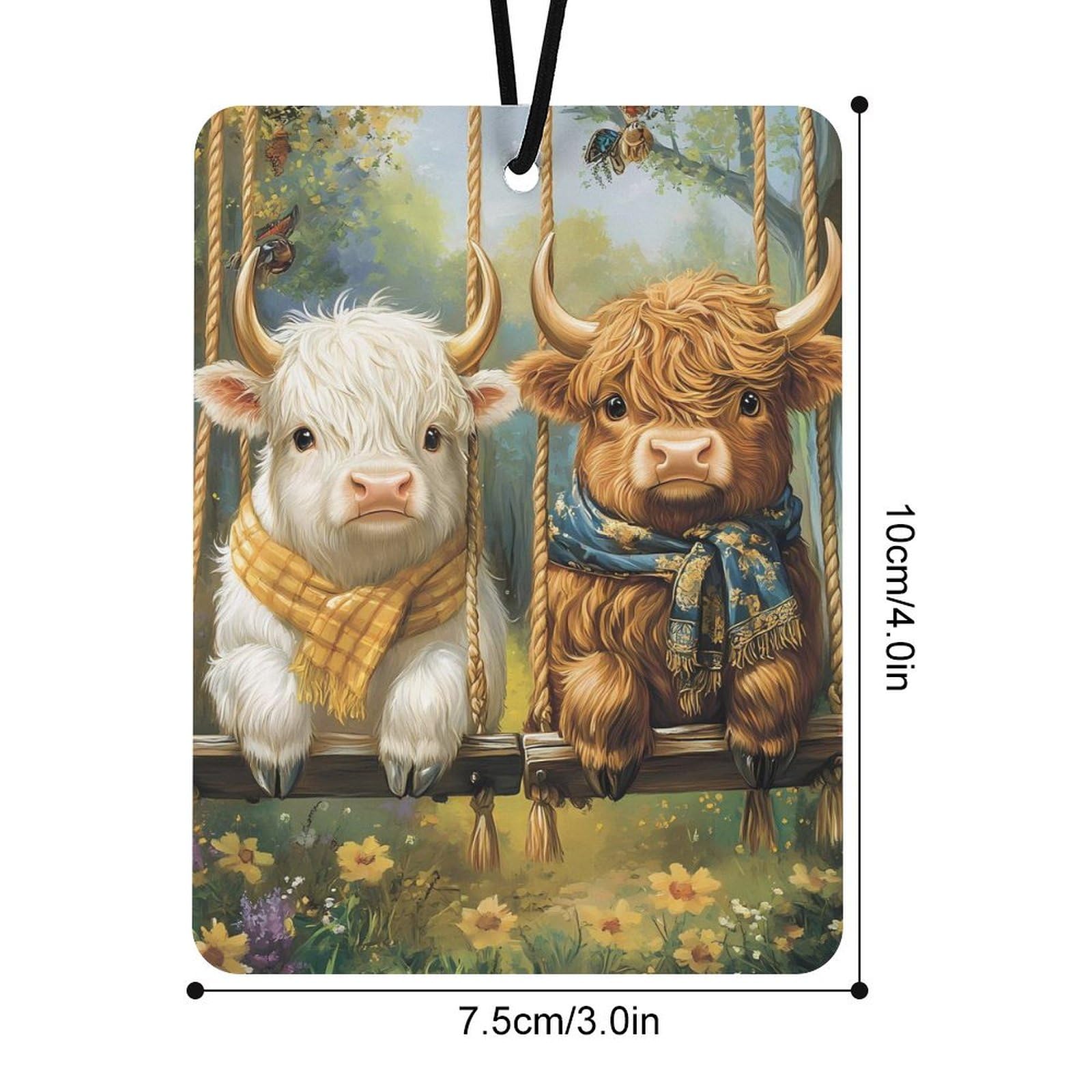 Highland Cow Car Air Freshener Hanging Aromatherapy Tablets for Car Accessories Square