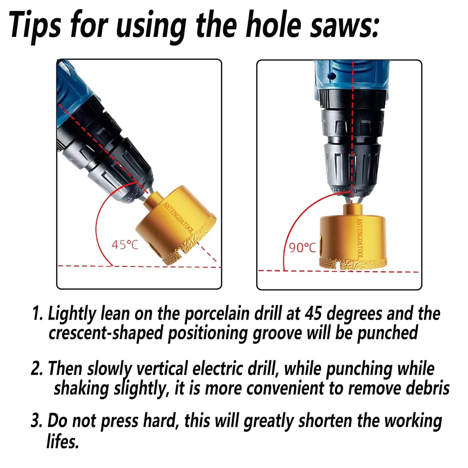 Dry/Wet Diamond Hole Saw Set - 10 Pieces/Box Porcelain/Tile Core Drill Bits Kit for Ceramic Marble Brick Granite Stones for Angle Grinder(6/8/10/12/16/20/25/35/55/68mm)