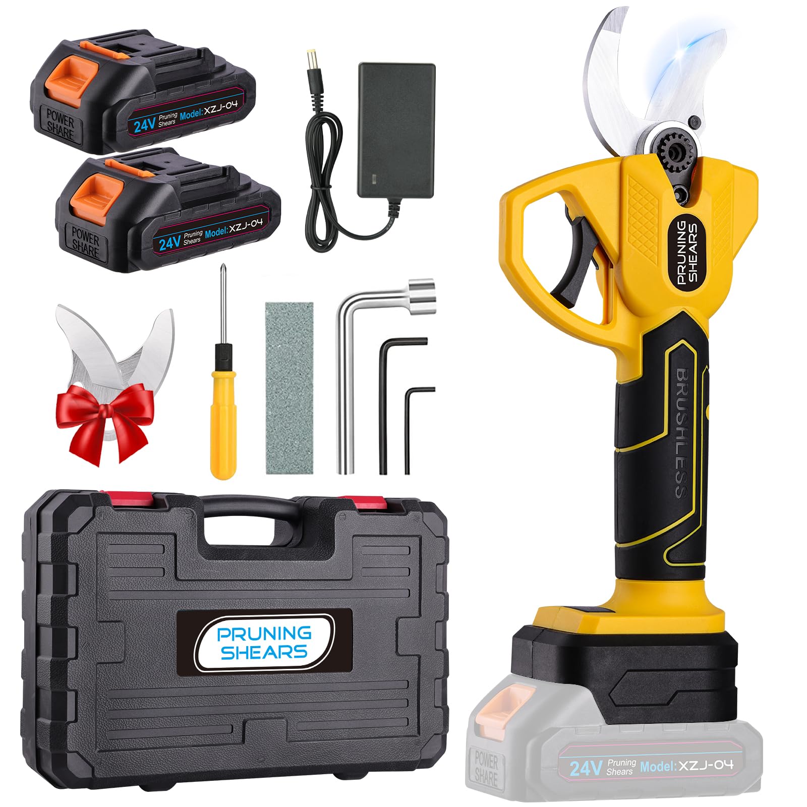 Forbice potatura a batteria 24V: Forbici Potatura a Batteria con Regolabile 10-20-30mm con 2 Batterie 2000mAh, Cesoie a Batteria per Potatura per Potatura Giardino, Olivo, Ulivo