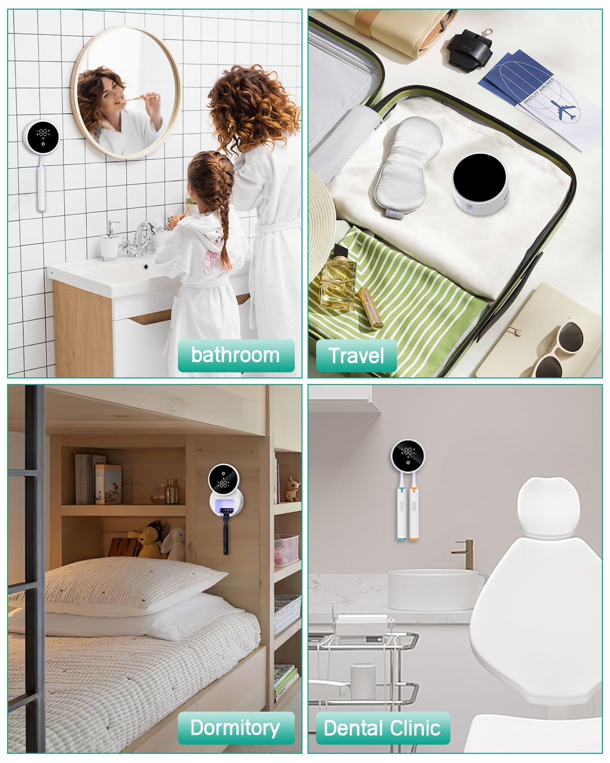 ORIA Desinfectante para Cepillos de Dientes, Soporte Portátil para Cepillos de Dientes Eléctricos y Manuales con Esterilización Programada, Pantalla LED, Recargable para Viajes, Hogar y Negocios
