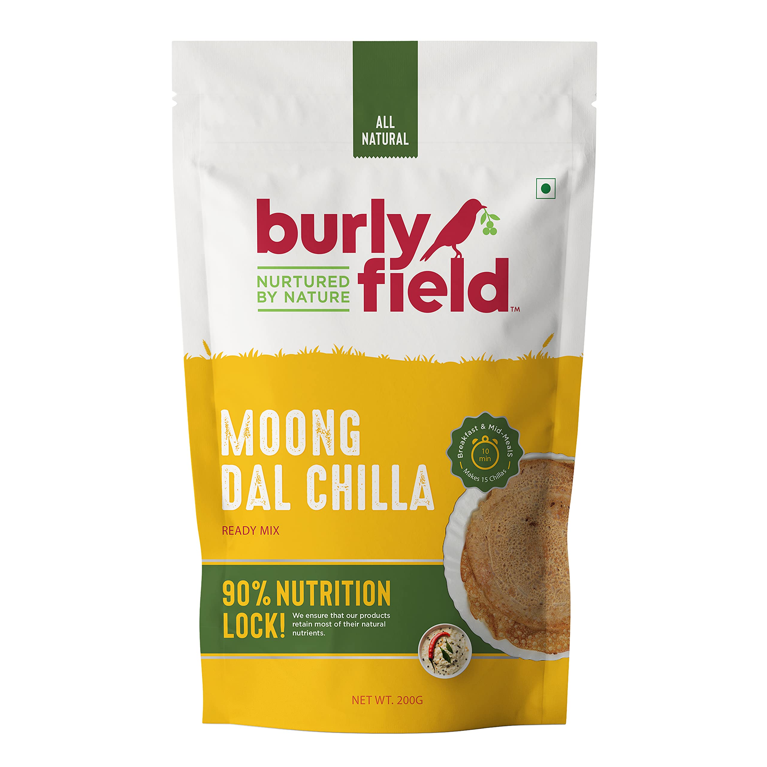 BURLY FIELD Moong Dal Chilla Ready Mix | Natural Moong Dal Dosa Batter, Protein-Rich, Healthy Breakfast & Snack, Easy-to-Make Instant food for travel | No Preservatives or Artificial Additives, Tasty & Nutritious for Kids & Adults, 200g x 2 Packs (B0983W41CH) Amazon Price History, Amazon Price Tracker