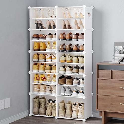MAGINELS Zapatero de almacenamiento de zapatos, estante de plástico para zapatos, organizador para armario, pasillo, dormitorio, entrada (blanco, 2