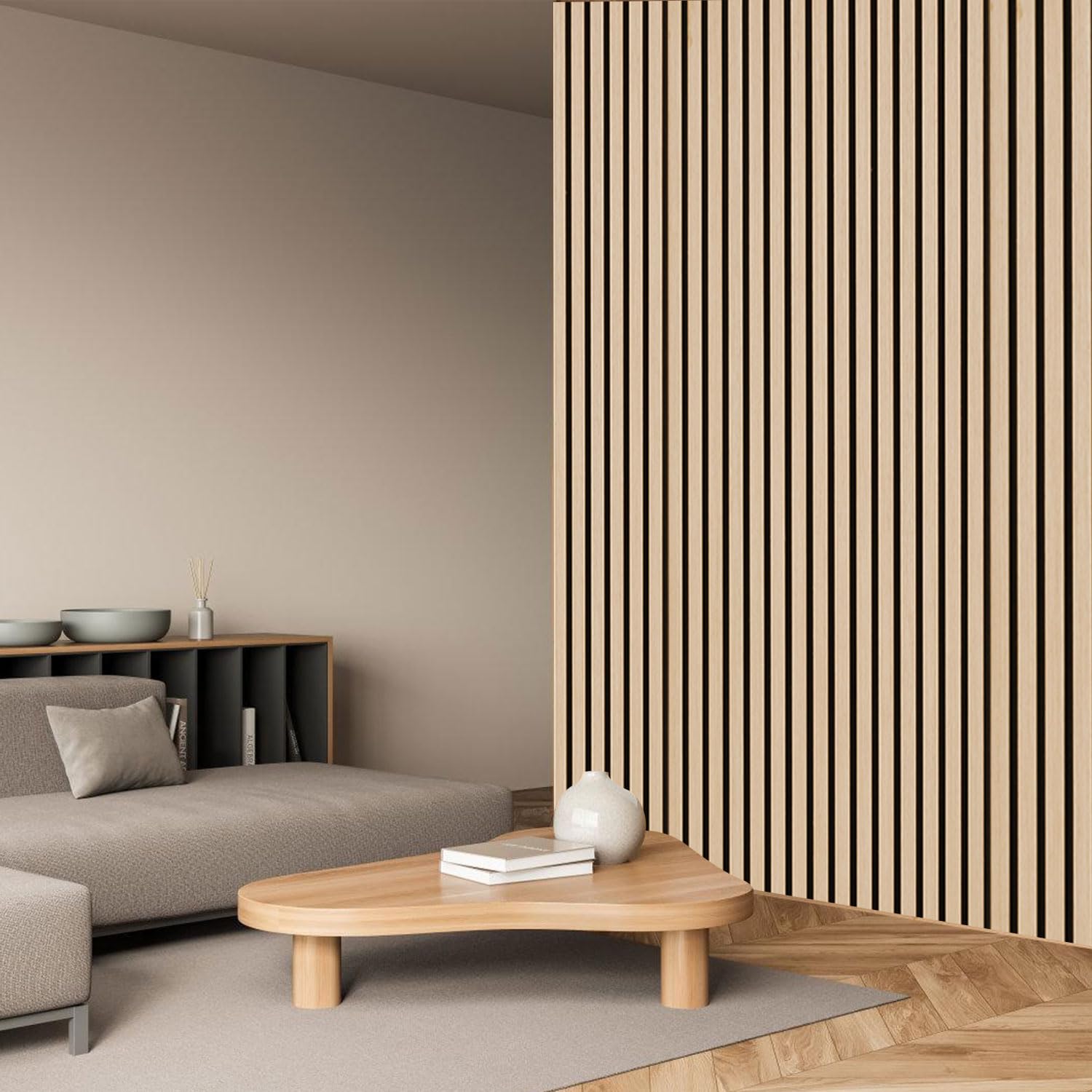 Fiqops 6X Paneles Acústicos de Madera 120x60cm, Paneles Murales de Madera y Feltro, Paneles de Roble, Revestimiento para Paredes de Madera para Estudio y Casa, Decoración para Paredes Interiores