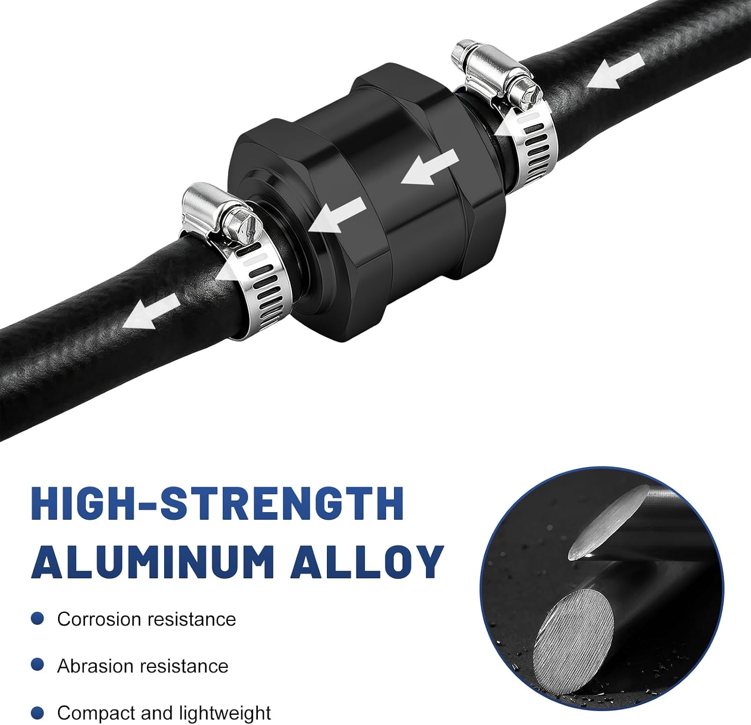 2 PCS One Way Check Valve, 1/2" 12mm Aluminum Alloy Non Return Check Valve for Diesel Gasoline Oil, Fuel Hose One-Way Valves Control Accessories for Cars Motorcycles Boats (Black)