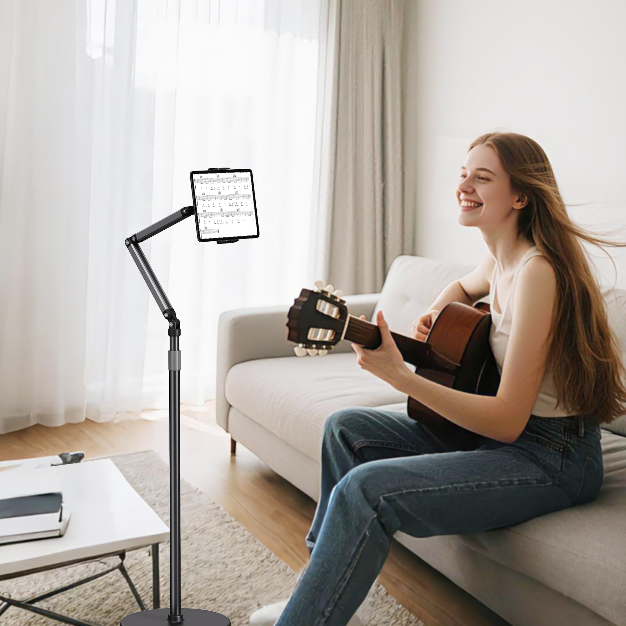 Tablet-Ständer, kompatibel mit iPad-Ständer, Kindle, Galaxy Tab, verstellbare Höhe, Handy-Halterung mit ultra-langem Verlängerungsarm, 360° drehbar für Bett, Meeting, Vlogging