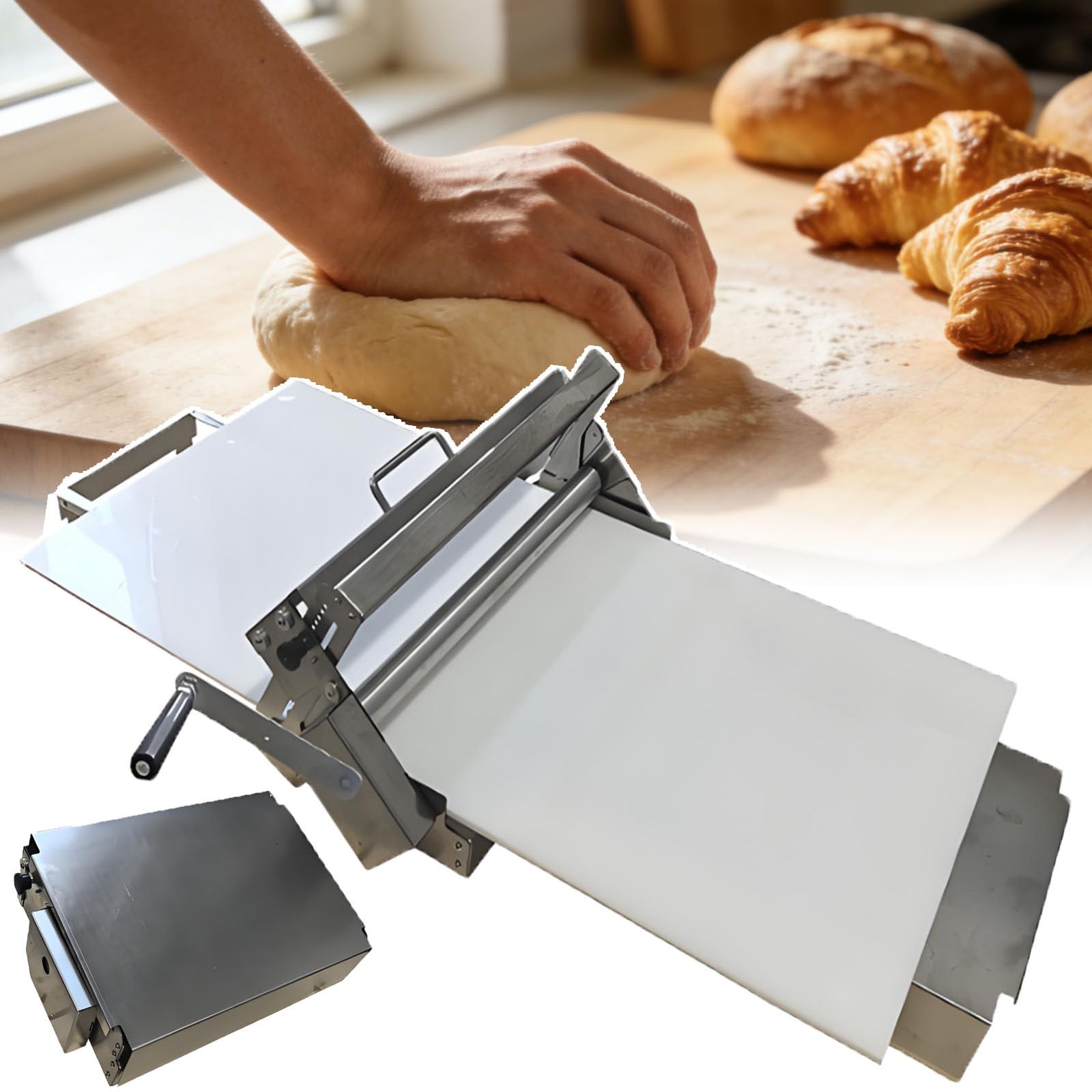 Sfogliatrice manuale per impasto, spessore regolabile, in acciaio inox resistente, facile da pulire