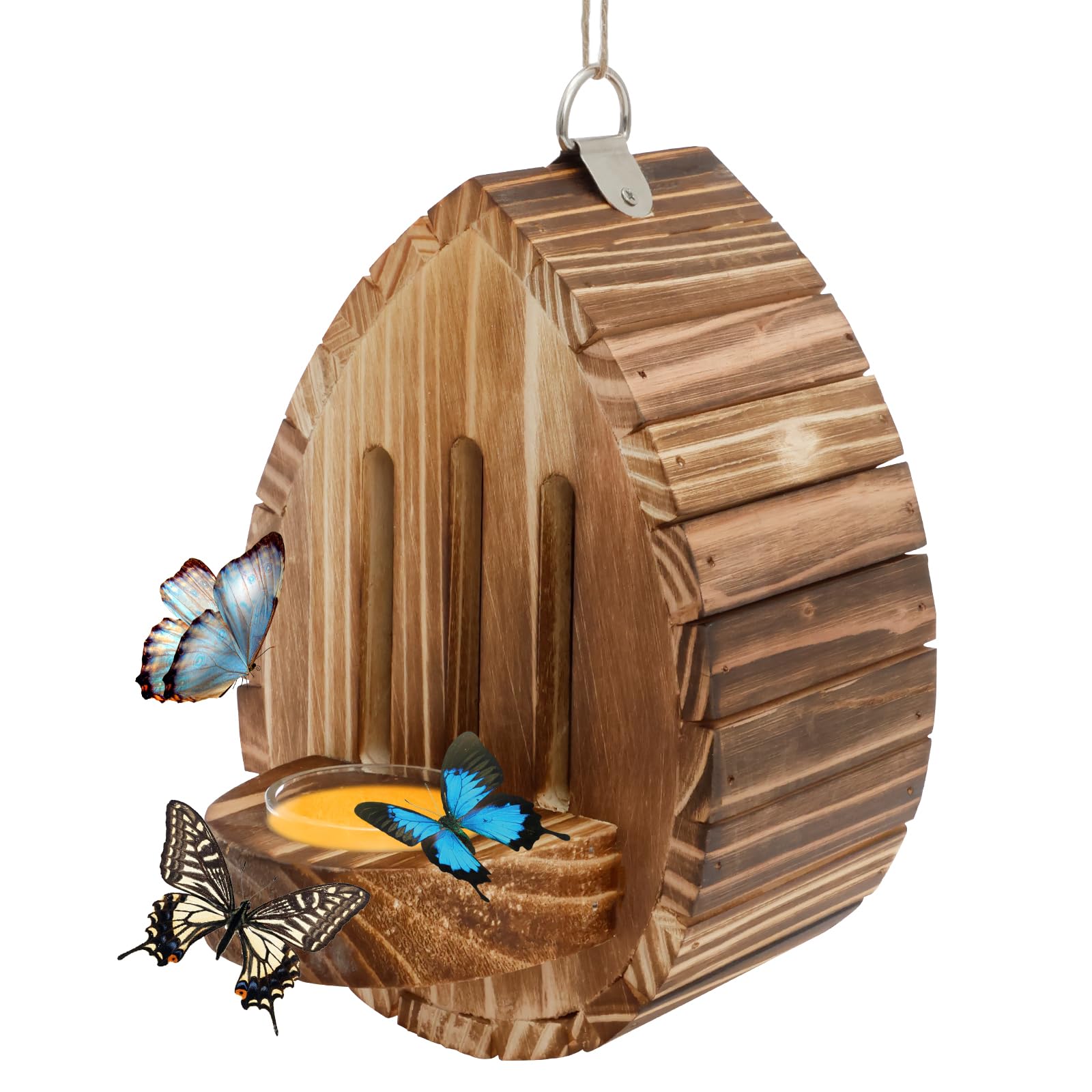 Bee House and Feeder, Wooden Hanging Bee Hotel for Garden, Natural Butterfly House Habitat with Butterfly Puddler Decorative Bug Hotel for Bugs, Butterflies, Moths, Lacewings