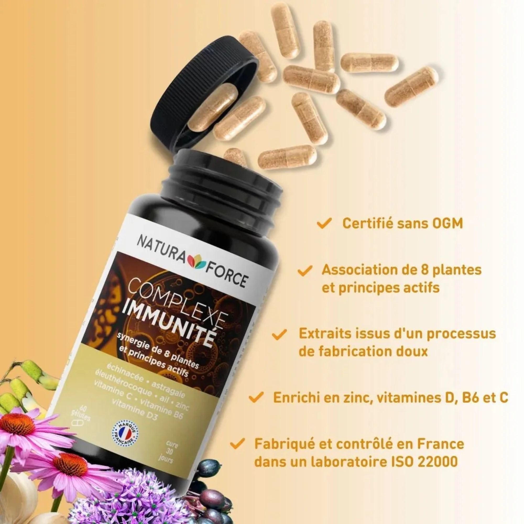 Complexe Immunité - Synergie de plantes adaptogènes_Défenses naturelles de l'organisme_Augmente les niveaux d'énergie et aide à réduire la fatigue_Boîte de 60 capsules, paquet de 1