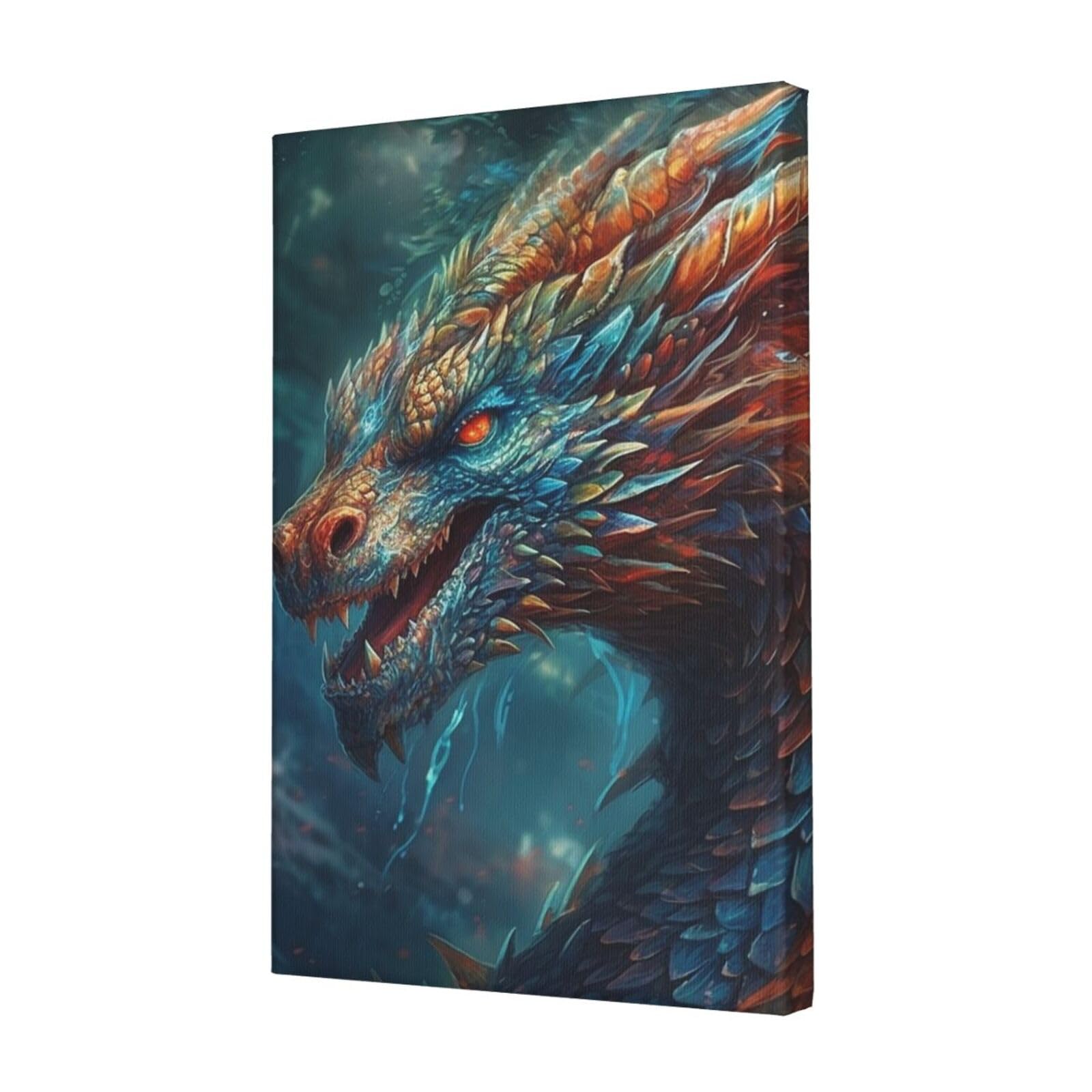 KLOPH Dragon art Canvas Wall Art for Living Room 12"x18" Modern Artwork Painting for Bathroom Hanging Canvas Prints Aesthetic Wallart for Bedroom Kitchen Office Wall Decor